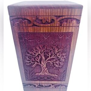 Handmade Rosewood Urn “Tree of Life” Memorial Keepsake Large Wood Hand Crafted